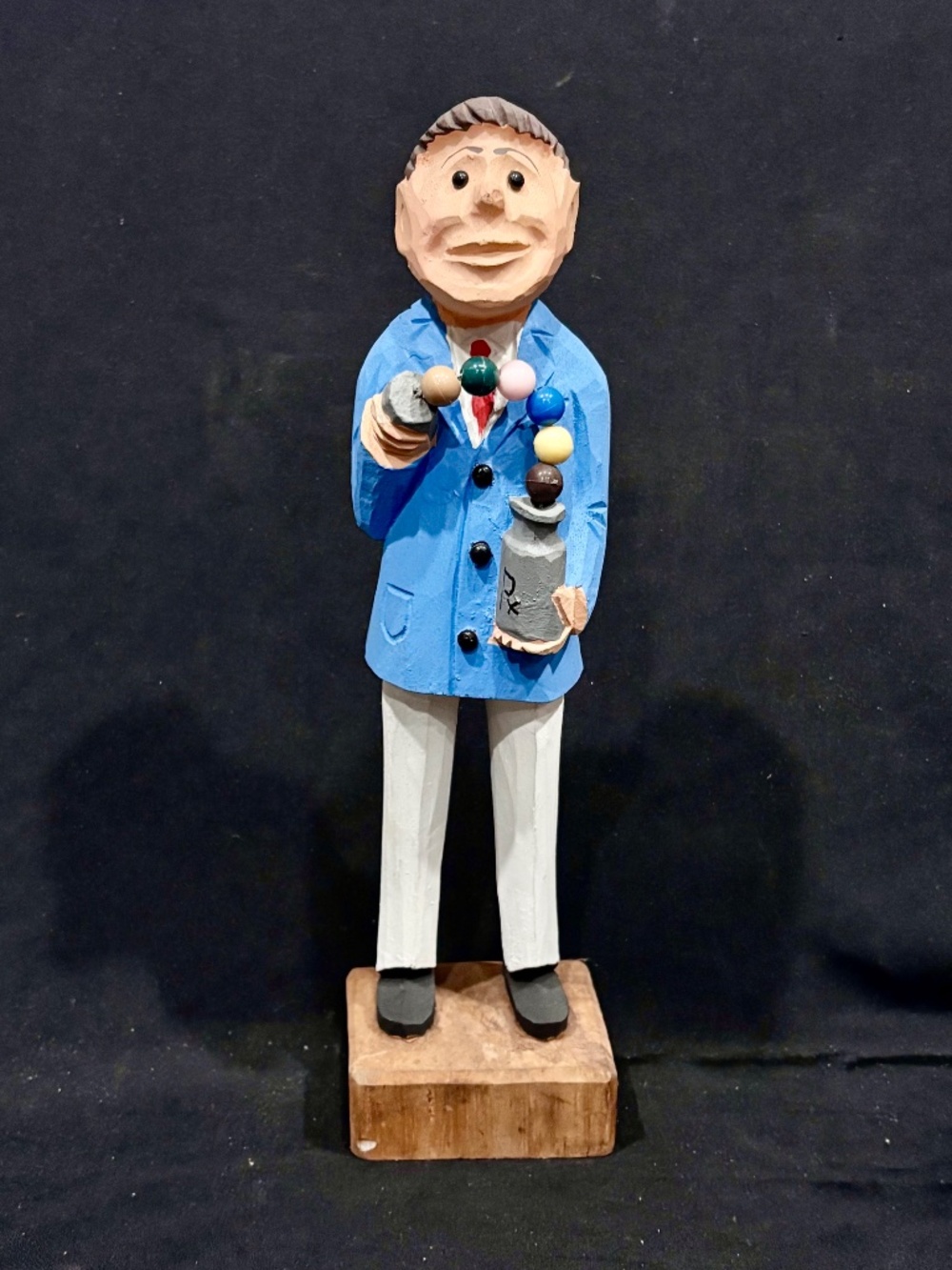 12" Tall Carved Wood Pharmacist Figure VINTAGE